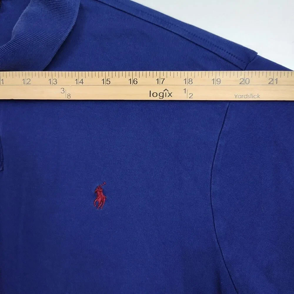 Polo Ralph Lauren Polo Shirt Men's XXL Blue Logo Short‎ Sleeves Custom Fit